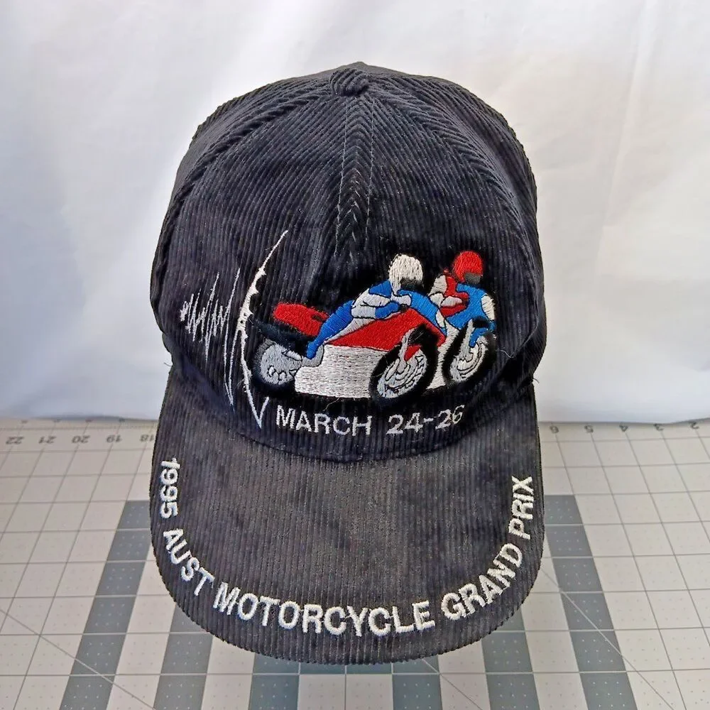 1995 Australian Motorcycle Grand Prix Cap Black Corduroy 6 Panel Snap Back